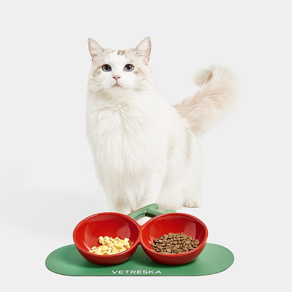 櫻桃陶瓷雙碗+餐墊