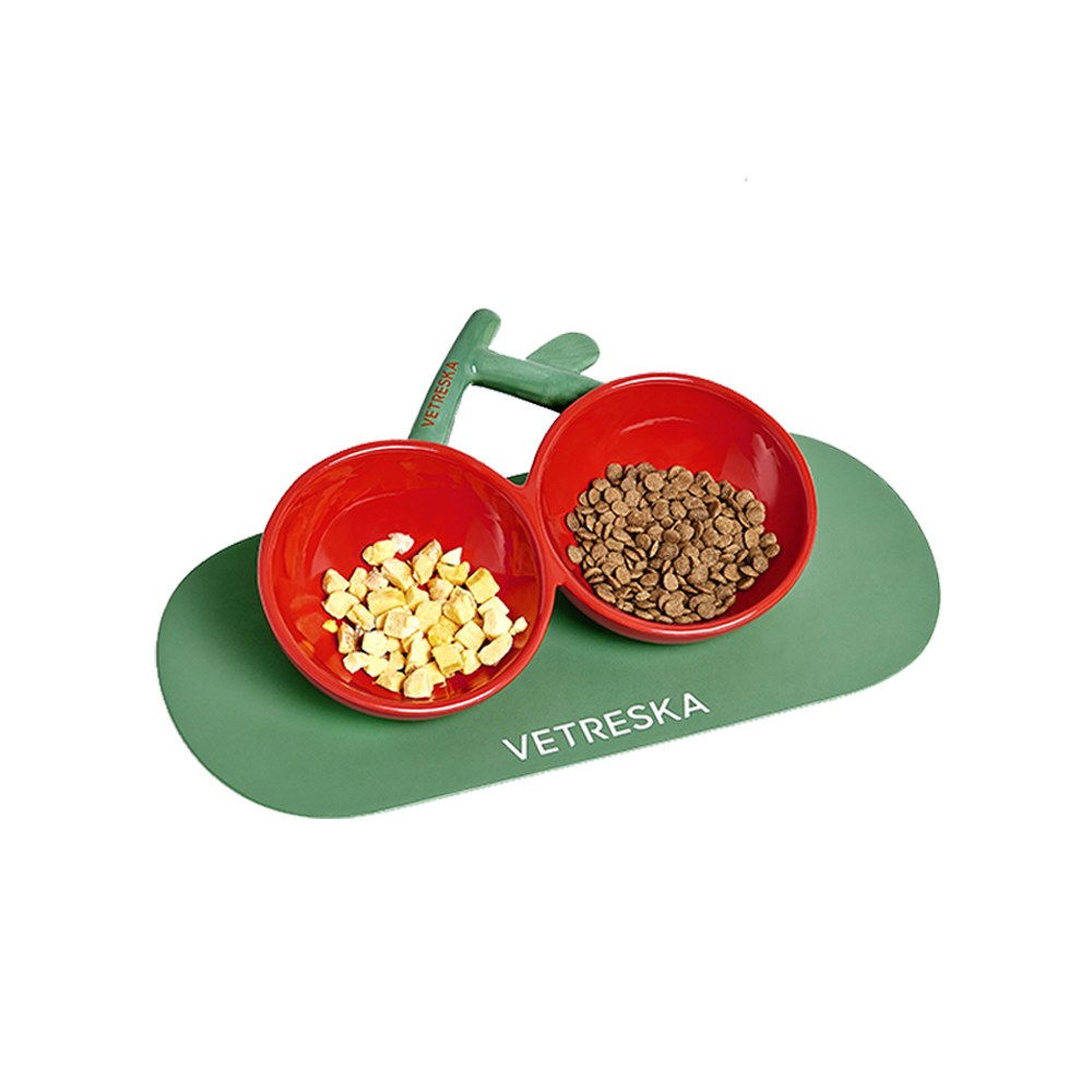 櫻桃陶瓷雙碗+餐墊